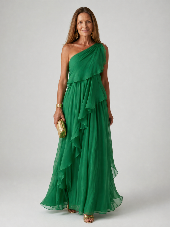 Evelyn™ | One-Shoulder Chiffon Maxi Dress