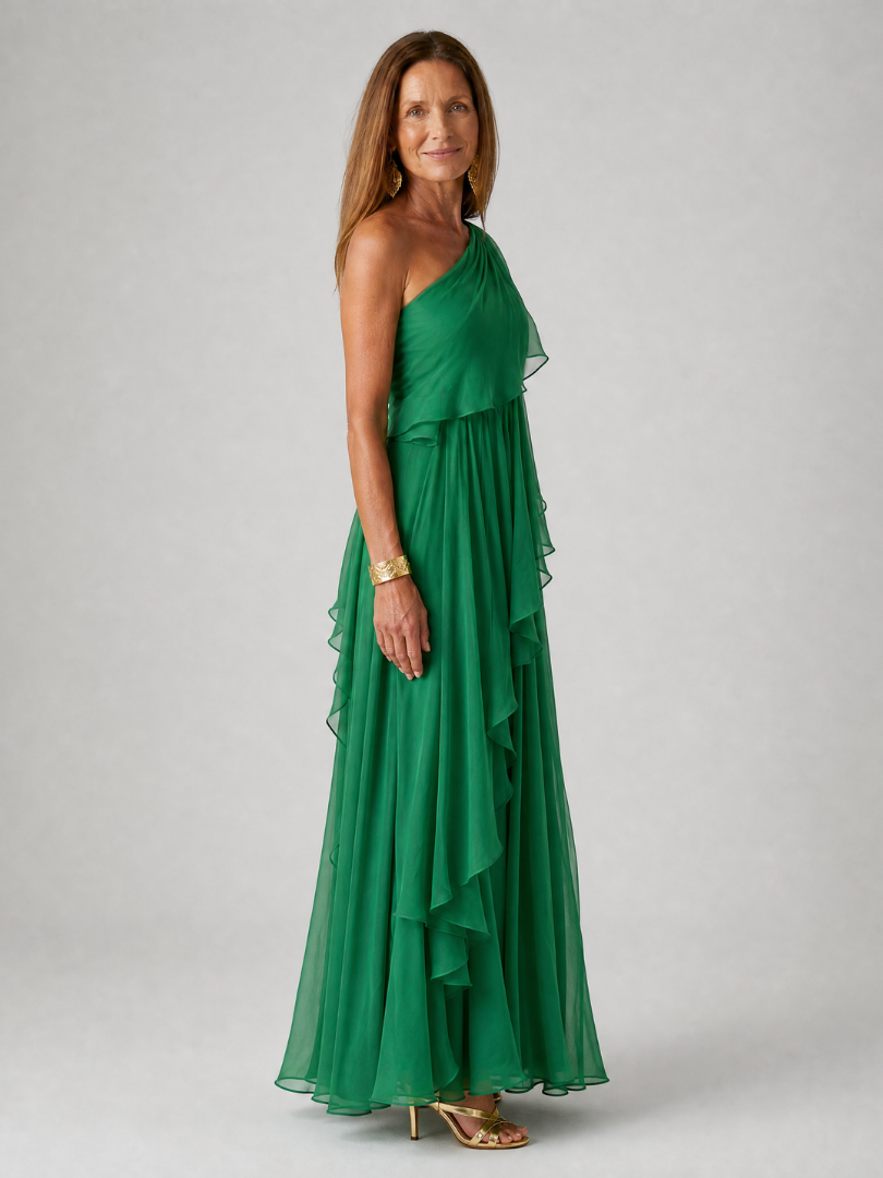Evelyn™ | One-Shoulder Chiffon Maxi Dress