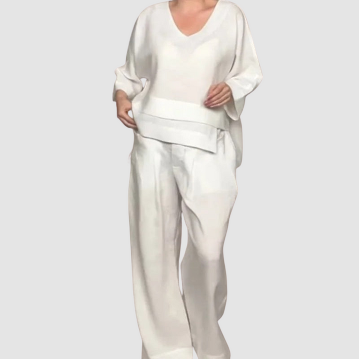 Vina™ Relaxed 2-Piece Set | Asymmetrical Top and Wide-Leg Pants