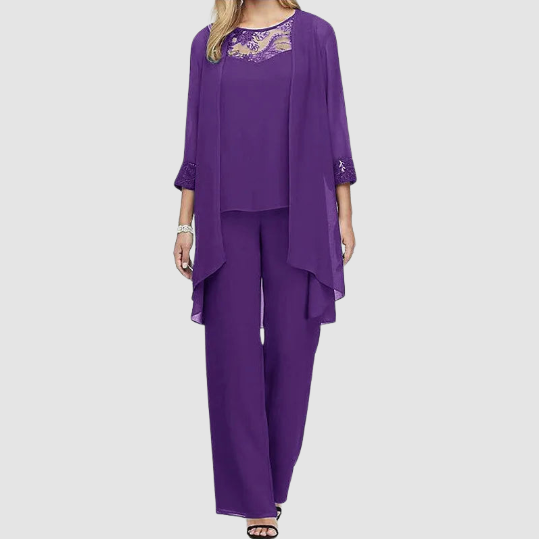 Iva™ Elegant Three-Piece Set | Coordinated Top, Jacket and Trousers