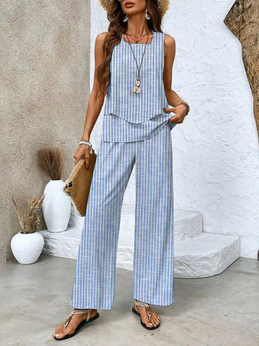 Juliette™ Elegant Two-Piece Set | Flowing Blouse and Wide-Leg Trousers