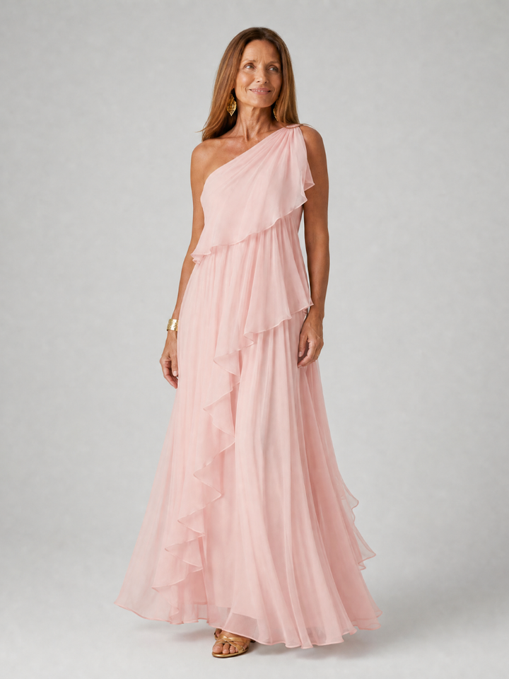 Evelyn™ | One-Shoulder Chiffon Maxi Dress