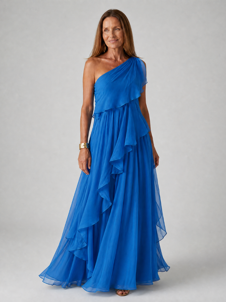 Evelyn™ | One-Shoulder Chiffon Maxi Dress