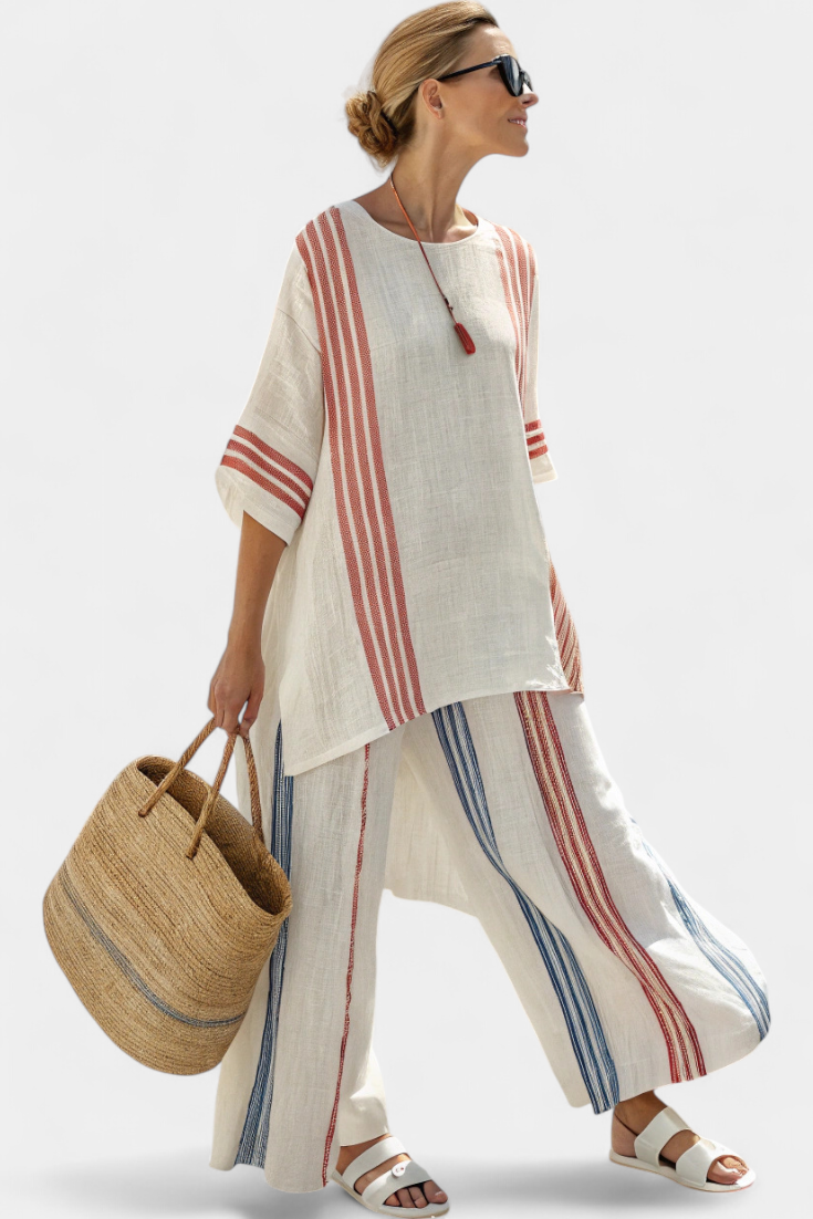 Alodia™ Elegant Two-Piece Set | Striped Top and Wide-Leg Trousers